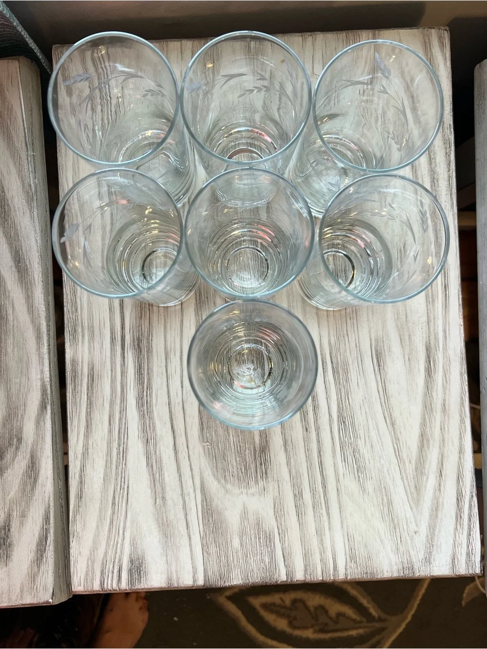 Set of 7 Vintage Etched Wheat Highball Glasses 5.75” Tumblers Barware